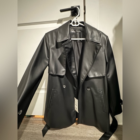 Black Zara Leather Trench Coat - Picture 3 of 6